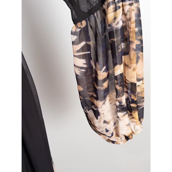 Black Gold Floral Dress Handkerchief Hem SMALL Boho Festival Whimsigoth Peasant - Picture 3 of 9